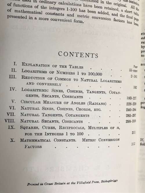 CHAMBERS`S SEVEN FIGURE MATHEMATICAL TABLES Compiles by James Pryde COLLEGE EDITION 1940`s.