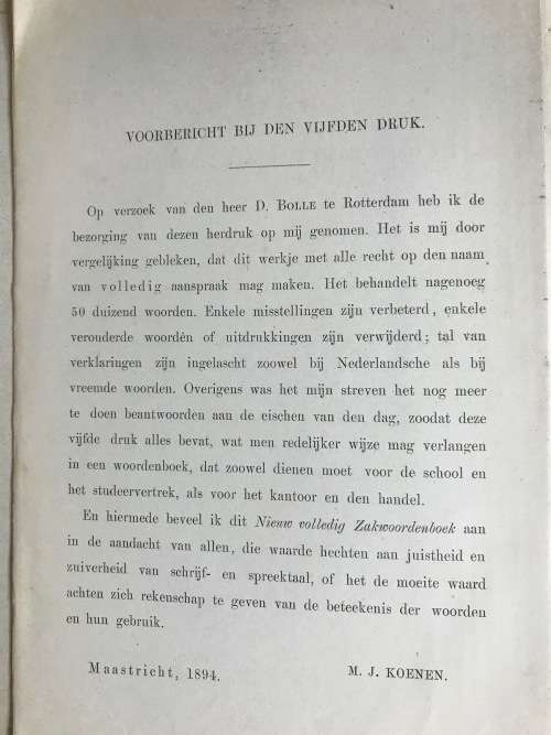 Zakwoordenboek der Nederlandsche Taal M.J. KEONEN 5th EDITION 1894?