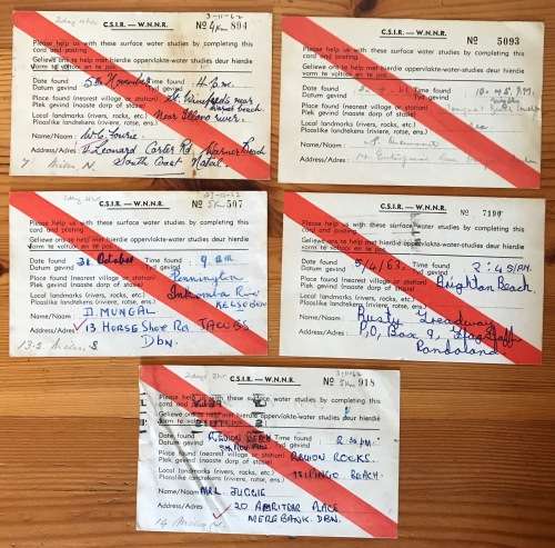 SOUTH AFRICAN C.S.I.R. POSTCARDS x 5 DURBAN 1962/3 OCEANOGRAPHIC GROUP CONGELLA NATAL SURFACE WATER