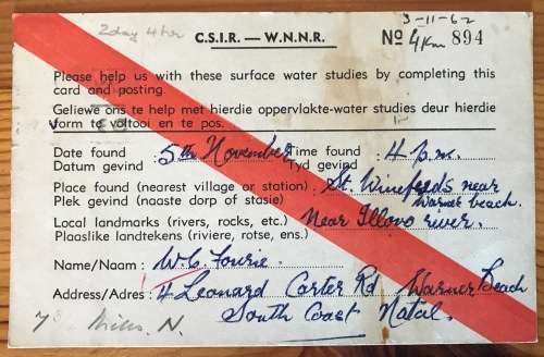 SOUTH AFRICAN C.S.I.R. POSTCARDS x 5 DURBAN 1962/3 OCEANOGRAPHIC GROUP CONGELLA NATAL SURFACE WATER