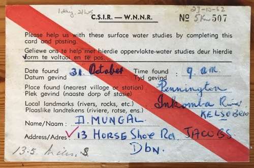 SOUTH AFRICAN C.S.I.R. POSTCARDS x 5 DURBAN 1962/3 OCEANOGRAPHIC GROUP CONGELLA NATAL SURFACE WATER