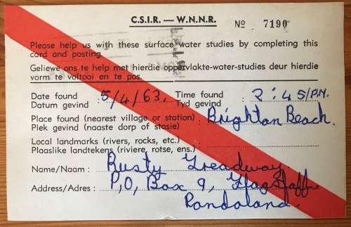 SOUTH AFRICAN C.S.I.R. POSTCARDS x 5 DURBAN 1962/3 OCEANOGRAPHIC GROUP CONGELLA NATAL SURFACE WATER