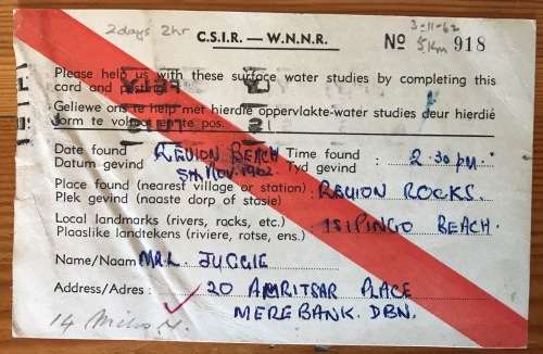 SOUTH AFRICAN C.S.I.R. POSTCARDS x 5 DURBAN 1962/3 OCEANOGRAPHIC GROUP CONGELLA NATAL SURFACE WATER