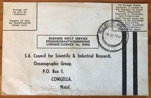 SOUTH AFRICAN C.S.I.R. POSTCARDS x 3 ILLOVO BEACH 1962/3 OCEANOGRAPHIC GROUP CONGELLA NATAL