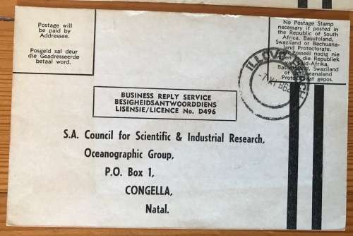 SOUTH AFRICAN C.S.I.R. POSTCARDS x 3 ILLOVO BEACH 1962/3 OCEANOGRAPHIC GROUP CONGELLA NATAL