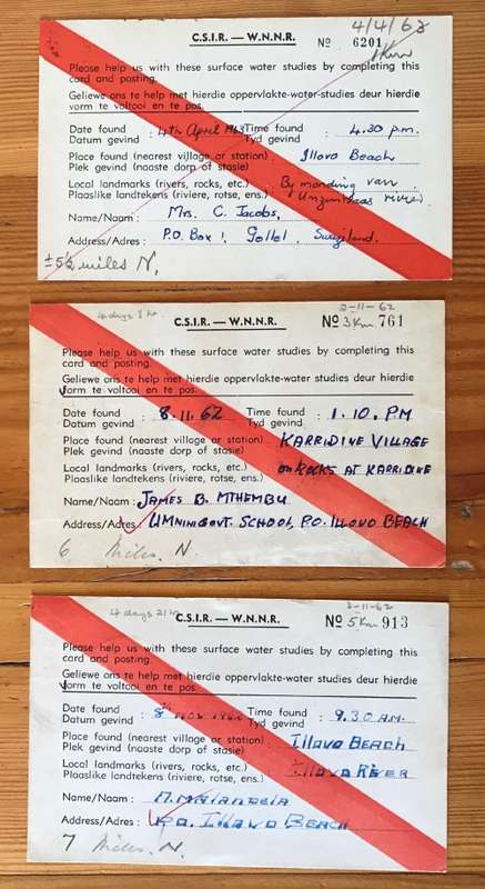 SOUTH AFRICAN C.S.I.R. POSTCARDS x 3 ILLOVO BEACH 1962/3 OCEANOGRAPHIC GROUP CONGELLA NATAL