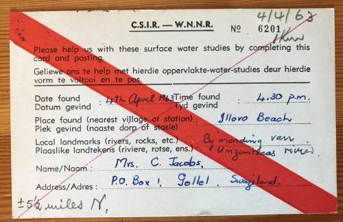 SOUTH AFRICAN C.S.I.R. POSTCARDS x 3 ILLOVO BEACH 1962/3 OCEANOGRAPHIC GROUP CONGELLA NATAL