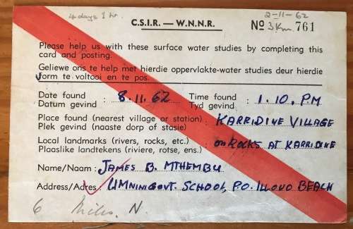 SOUTH AFRICAN C.S.I.R. POSTCARDS x 3 ILLOVO BEACH 1962/3 OCEANOGRAPHIC GROUP CONGELLA NATAL