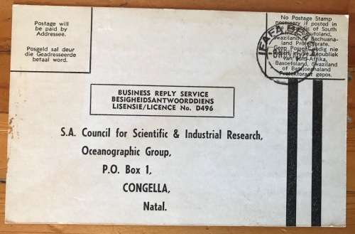 SOUTH AFRICAN C.S.I.R. POSTCARDS x 2 IFAFA BEACH 1962 OCEANOGRAPHIC GROUP CONGELLA NATAL.