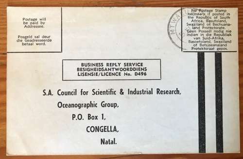 SOUTH AFRICAN C.S.I.R. POSTCARD x 1 MTwalume Station 1962 OCEANOGRAPHIC GROUP CONGELLA NATAL.
