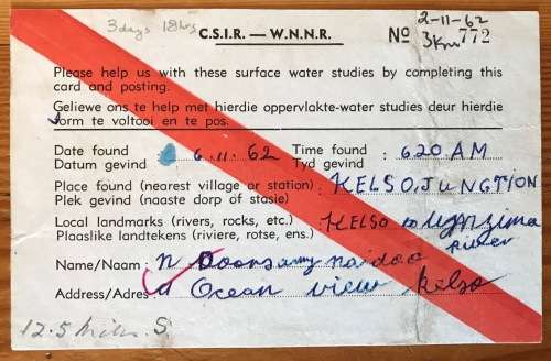 SOUTH AFRICAN C.S.I.R. POSTCARDS x 1 KELSO STATION 1962 OCEANOGRAPHIC GROUP CONGELLA NATAL.