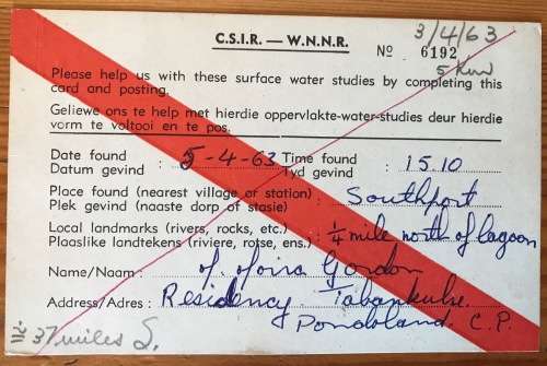 SOUTH AFRICAN C.S.I.R. POSTCARD x 1 TABANKULU 1963 OCEANOGRAPHIC GROUP CONGELLA NATAL.