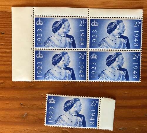 GREAT BRITAIN SG 493 ROYAL SILVER WEDDING UM BLOCK of 4 + 1 SINGLE MNH.