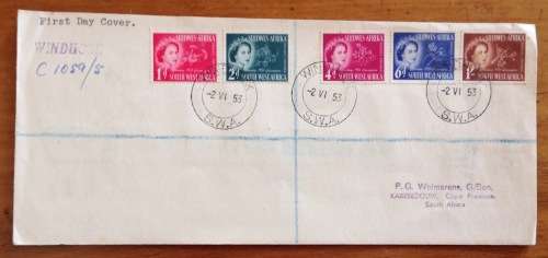SOUTH WEST AFRICA SWA CORONATION of QUEEN ELIZABETH II JUNE 1953 FDC FIRST DAY COVER WINDHOEK.