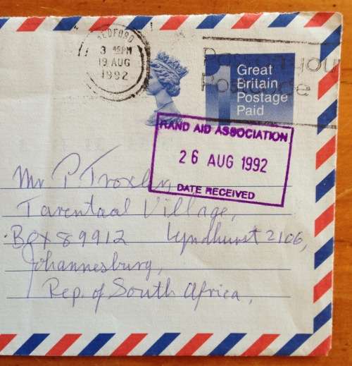 GREAT BRITAIN AIRMAIL LETTER ROYAL MAIL AEROGRAMME to JOHANNESBURG SOUTH AFRICA 1992 RAND AID ASSOC.