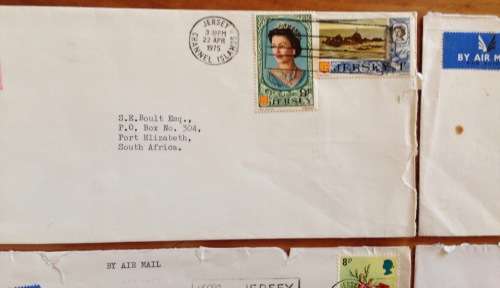 JERSEY x 10 CHANNEL ISLANDS 1972-1976 AIRMAIL LETTERS INCOMING TO PORT ELIZABETH SOUTH AFRICA.