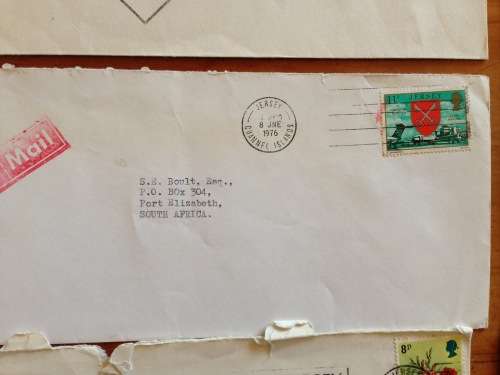 JERSEY x 10 CHANNEL ISLANDS 1972-1976 AIRMAIL LETTERS INCOMING TO PORT ELIZABETH SOUTH AFRICA.