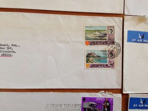JERSEY x 10 CHANNEL ISLANDS 1972-1976 AIRMAIL LETTERS INCOMING TO PORT ELIZABETH SOUTH AFRICA.