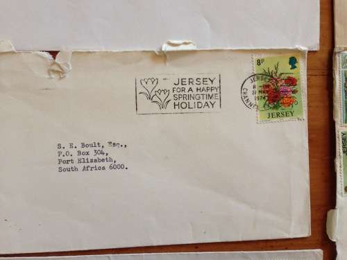 JERSEY x 10 CHANNEL ISLANDS 1972-1976 AIRMAIL LETTERS INCOMING TO PORT ELIZABETH SOUTH AFRICA.