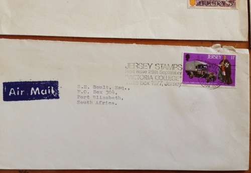 JERSEY x 10 CHANNEL ISLANDS 1972-1976 AIRMAIL LETTERS INCOMING TO PORT ELIZABETH SOUTH AFRICA.