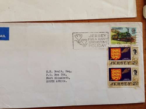 JERSEY x 10 CHANNEL ISLANDS 1972-1976 AIRMAIL LETTERS INCOMING TO PORT ELIZABETH SOUTH AFRICA.