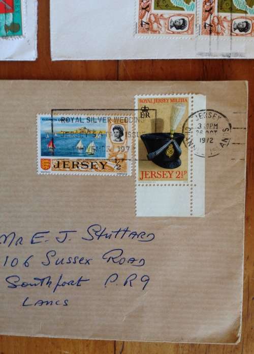 JERSEY x 10 CHANNEL ISLANDS 1972-1976 AIRMAIL LETTERS INCOMING TO PORT ELIZABETH SOUTH AFRICA.