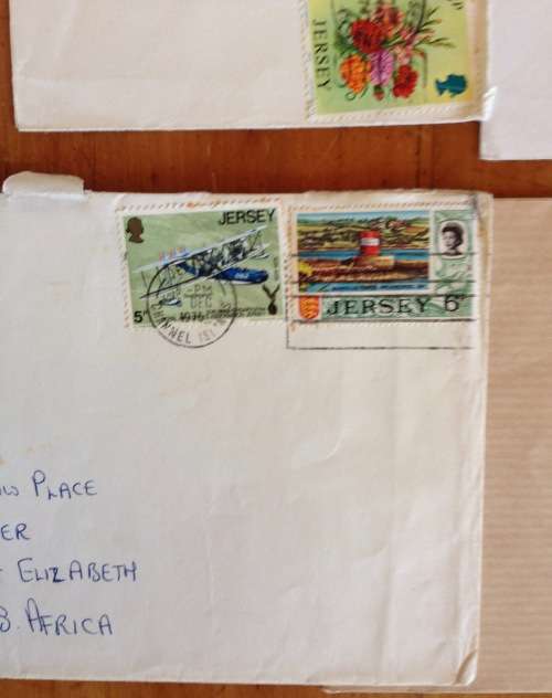JERSEY x 10 CHANNEL ISLANDS 1972-1976 AIRMAIL LETTERS INCOMING TO PORT ELIZABETH SOUTH AFRICA.