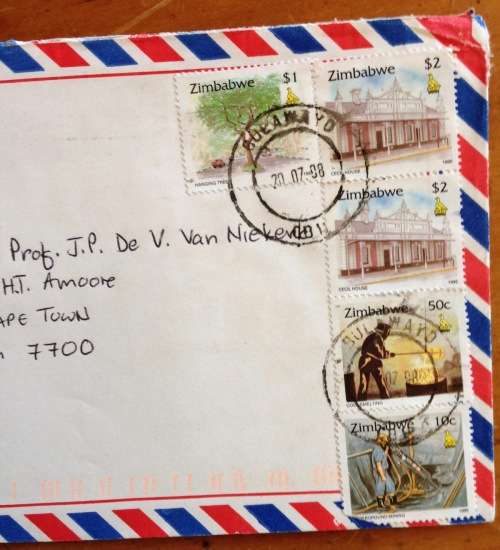 ZIMBABWE AIRMAIL LETTER BULAWAYO to CAPE TOWN 2008 MINING GOLD SMELTING CECIL HOUSE TREES.