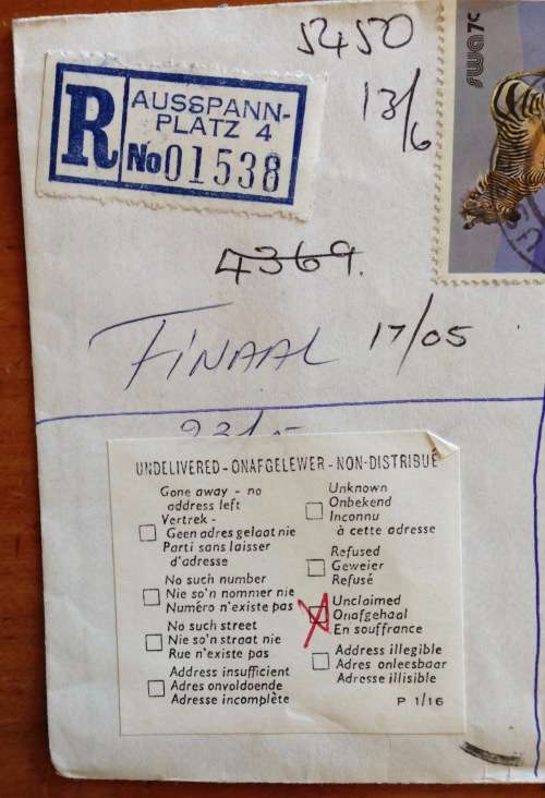 SOUTH WEST AFRICA SWA 1985 AUSSPANNPLATZ to RUNDU via WINDHOEK REGISTERED MAIL UNDELIVERED RETURNED.