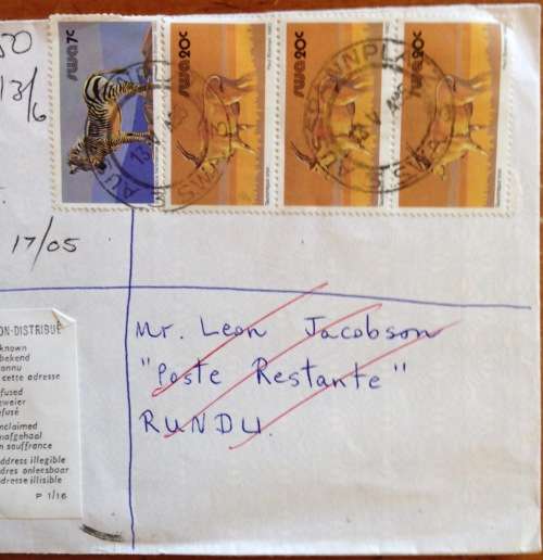SOUTH WEST AFRICA SWA 1985 AUSSPANNPLATZ to RUNDU via WINDHOEK REGISTERED MAIL UNDELIVERED RETURNED.