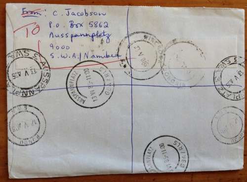 SOUTH WEST AFRICA SWA 1985 AUSSPANNPLATZ to RUNDU via WINDHOEK REGISTERED MAIL UNDELIVERED RETURNED.