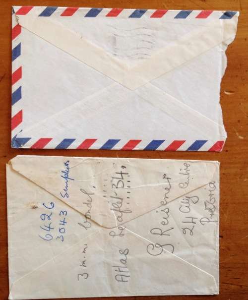 SOUTH AFRICA RSA 1960/66 AIRMAIL LETTERS x 2 EAST LONDON GERMISTON MIELIES WILDEBEEST PRIME MINISTER