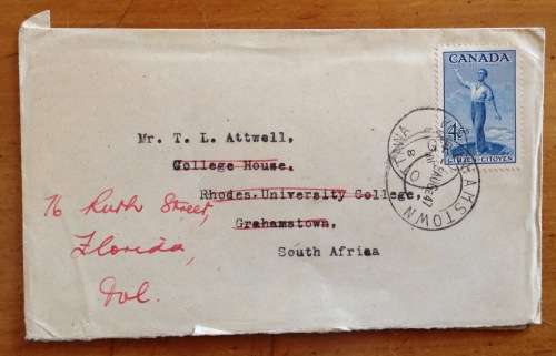 CANADA LETTER FDC 1947 4c CITIZENSHIP OTTAWA to GRAHAMSTOWN SOUTH AFRICA redirected to TRANSVAAL.