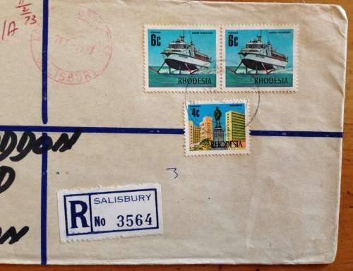 RHODESIA REGISTERED MAIL LETTERS x 2 SALISBURY to EAST LONDON SOUTH AFRICA 1972/3 HYDROFOIL MINING.