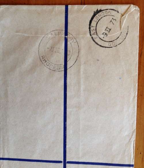 RHODESIA REGISTERED MAIL LETTERS x 2 SALISBURY to EAST LONDON SOUTH AFRICA 1972/3 HYDROFOIL MINING.