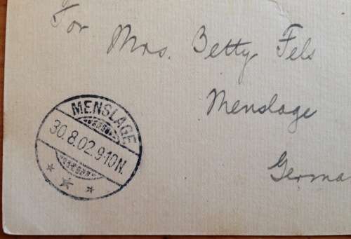 POSTCARD GREAT BRITAIN LONDON METROPOLE HOTEL to MENSLAGEGERMANY 1902 PROVING CANCEL W.O. 9.