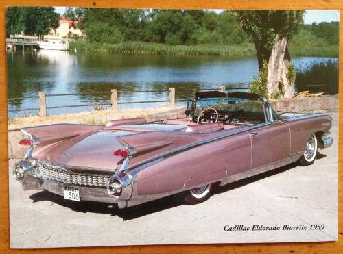 POSTCARD JUMBO CADILLAC ELDORADO BIARRITZ 1959 FORLAG HAKAN ERIKSSON NOSTALGI SWEDEN VINTAGE CAR.