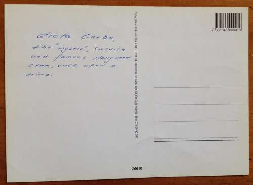 POSTCARD JUMBO GRETA GARBO ACTRESS MOVIES FILM FORLAG HAKAN ERIKSSON NOSTALGI SWEDEN