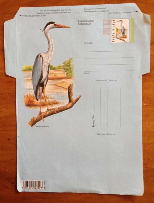 SOUTH AFRICAN POST OFFICE AEROGRAM FOREIGN POSTAGE PAID UNUSED BIRD GREY HERON 2002 SOUTH AFRICA RSA