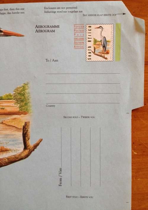 SOUTH AFRICAN POST OFFICE AEROGRAM FOREIGN POSTAGE PAID UNUSED BIRD GREY HERON 2002 SOUTH AFRICA RSA