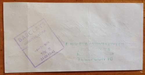 CHEQUE BARCLAYS NASIONALE BANK BEPERK 1974 JOUBERTINA CAPE AFRICAN FISH EAGLE BIRD of PREY DUTY PAID