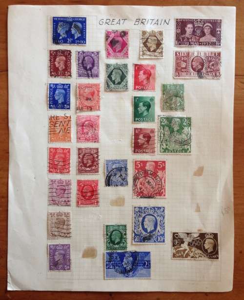 GREAT BRITAIN MIXED LOT ON A PAGE KGVI 10s 5s KGV KEVII 30 stamps ALL USED CONDITION VARIES.