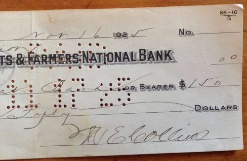 CHEQUE 1925 USA THE (MERCHANTS and FARMERS) UNION NATIONAL BANK NORTH CAROLINA UNITED STATES US$150