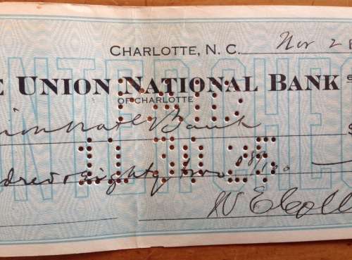 CHEQUE 1925 USA THE UNION NATIONAL BANK CHARLOTTE NORTH CAROLINA UNITED STATES of AMERICA US$282.08.