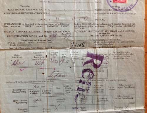 MOTOR VEHICLE LICENCE 1942 DURBAN NORTH NATAL UNION of SOUTH AFRICA WWII 3d War Effort x 17 1d x 1..