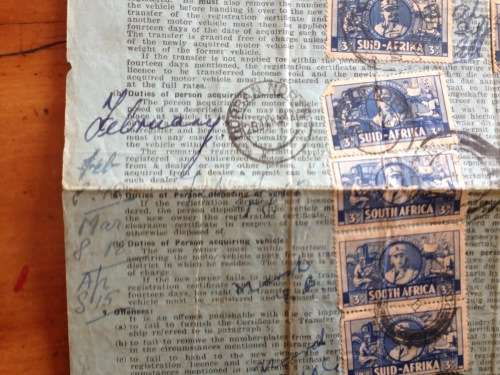MOTOR VEHICLE LICENCE 1942 DURBAN NORTH NATAL UNION of SOUTH AFRICA WWII 3d War Effort x 17 1d x 1..