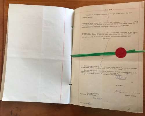 1969 DEED of TRANSFER PIETERMARITZBURG GREYTOWN NATAL REGISTRAR SEALS + RIBBON REVENUE STAMPS R31.25