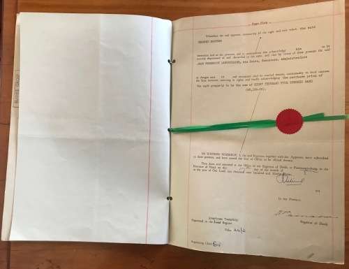 1969 DEED of TRANSFER PIETERMARITZBURG GREYTOWN NATAL REGISTRAR SEALS + RIBBON REVENUE STAMPS R31.25
