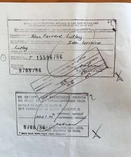 1969 DEED of TRANSFER PIETERMARITZBURG GREYTOWN NATAL REGISTRAR SEALS + RIBBON REVENUE STAMPS R26.00
