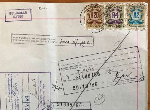 1969 DEED of TRANSFER PIETERMARITZBURG GREYTOWN NATAL REGISTRAR SEALS + RIBBON REVENUE STAMPS R26.00
